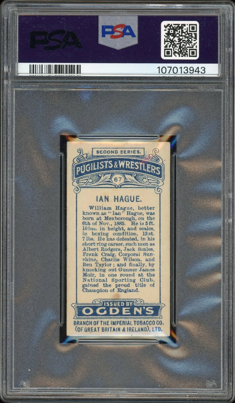 1909 Ogden's LTD #67 Ian Hague Pugilists & Wrestlers PSA 4 VG-EX