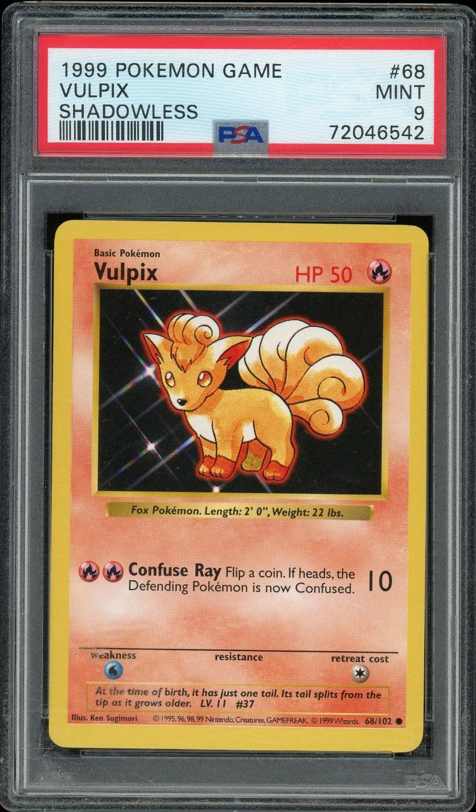 1999 Pokemon Game Shadowless #68 Vulpix PSA 9 MINT