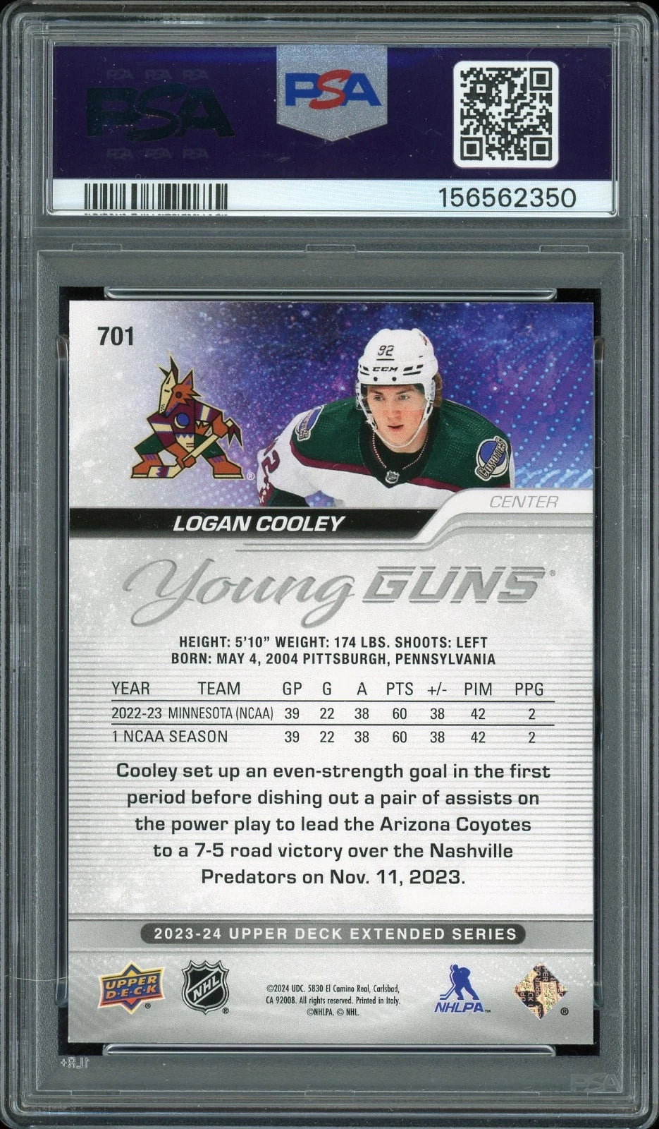 2023 Upper Deck #701 Logan Cooley PSA 9 Mint
