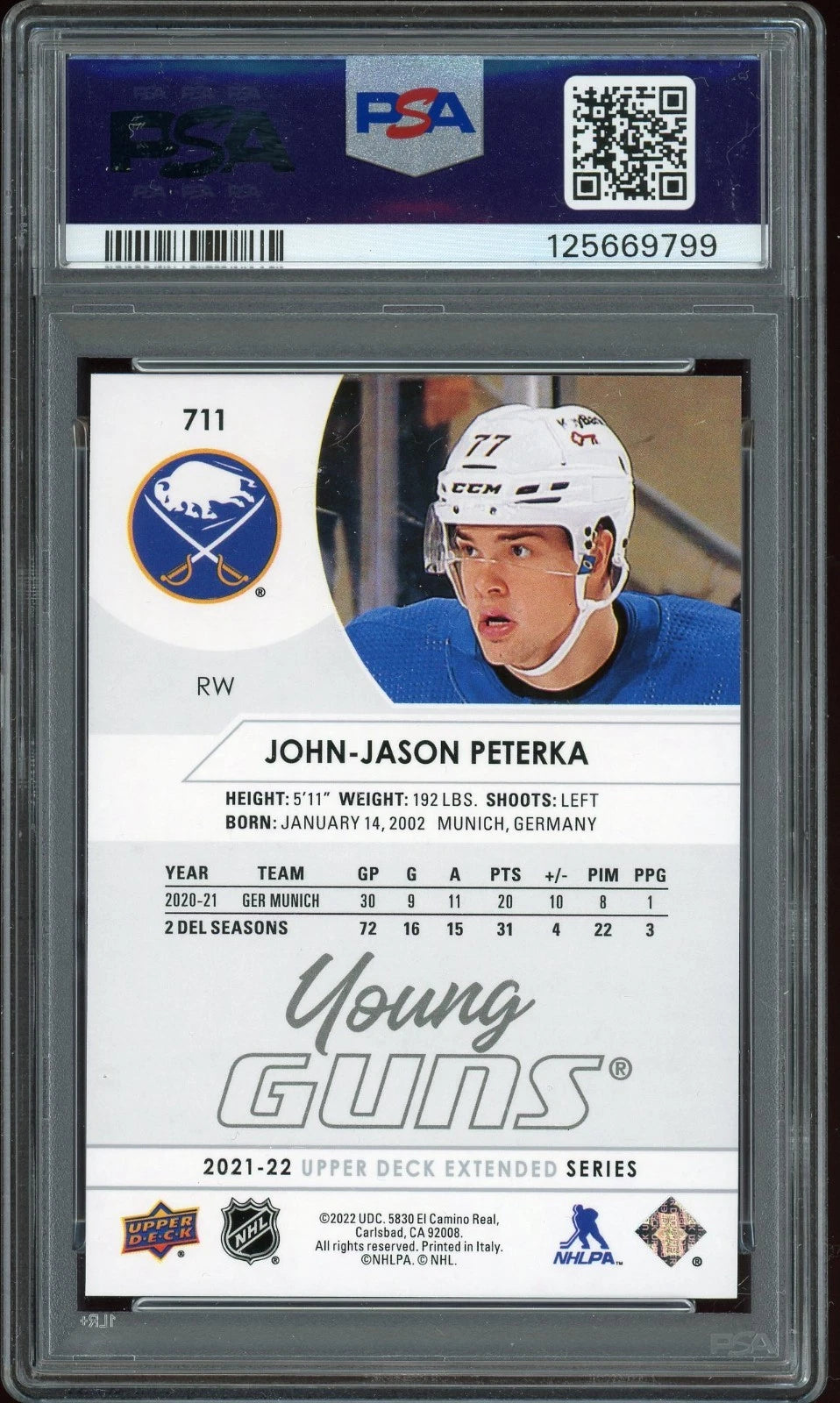 2021 Upper Deck #711 John-Jason Peterka PSA 10 GEM MT