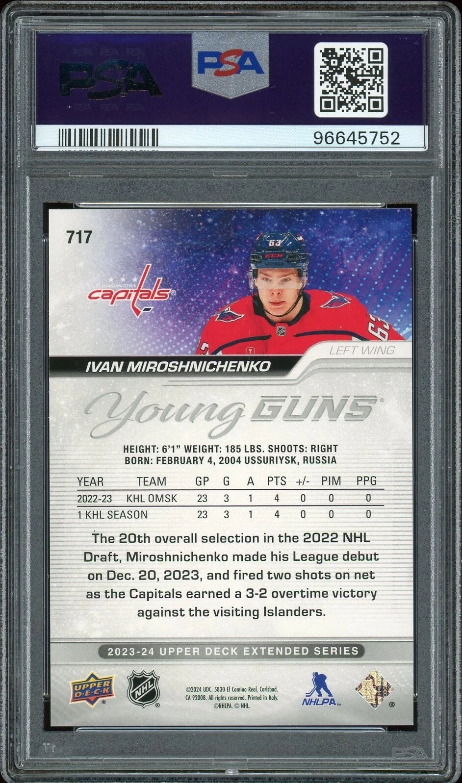 2023 Upper Deck #717 Ivan Miroshnichenko PSA 9 Mint