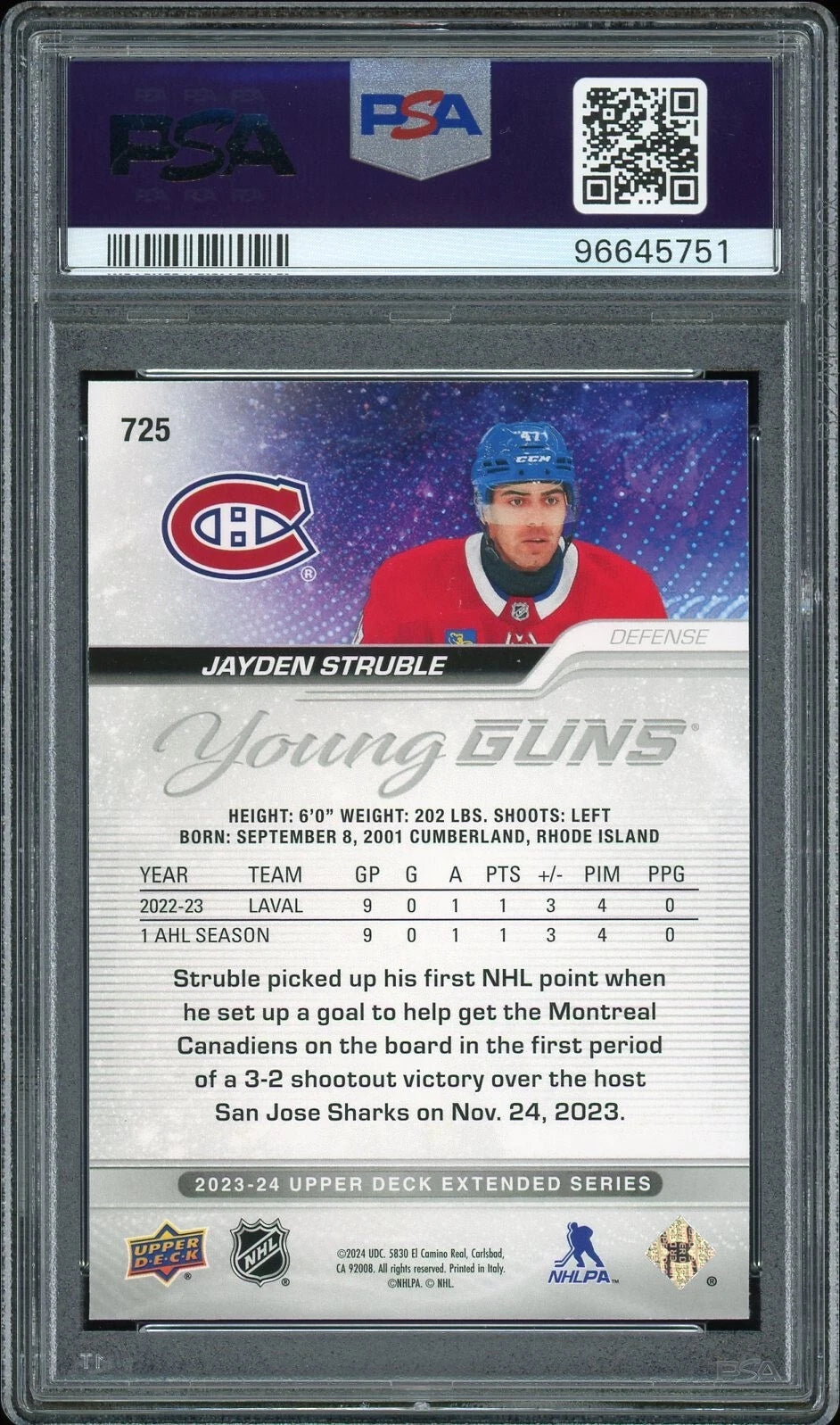 2023 Upper Deck #725 Jayden Struble PSA 9 Mint