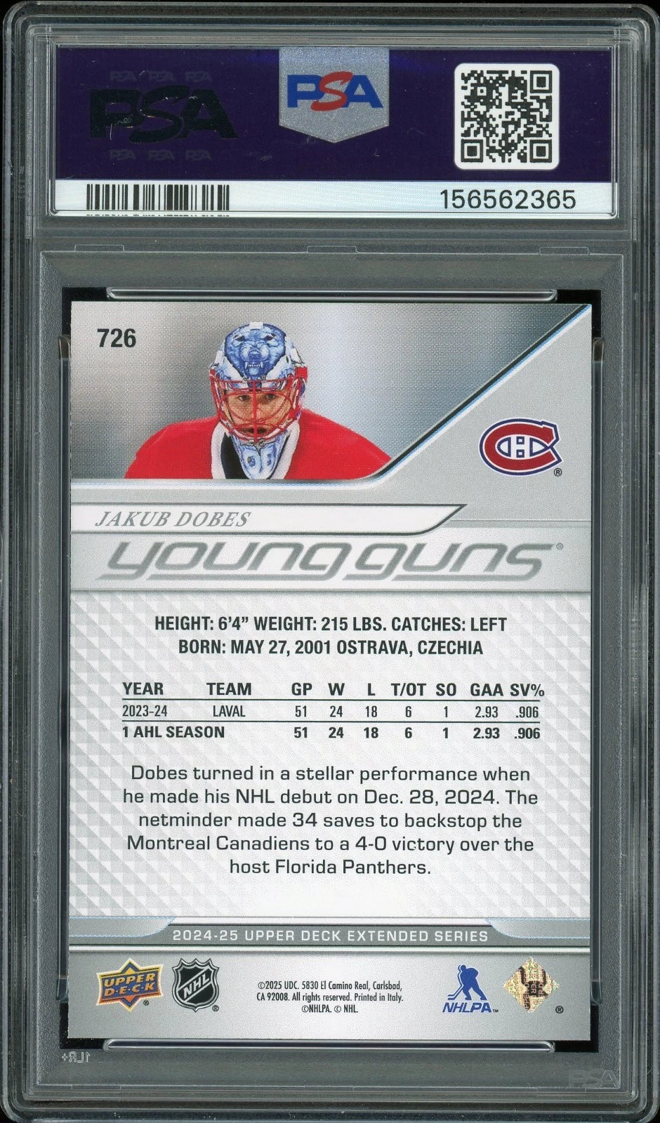 2024 Upper Deck #726 Jakub Dobes PSA 10 GEM MT