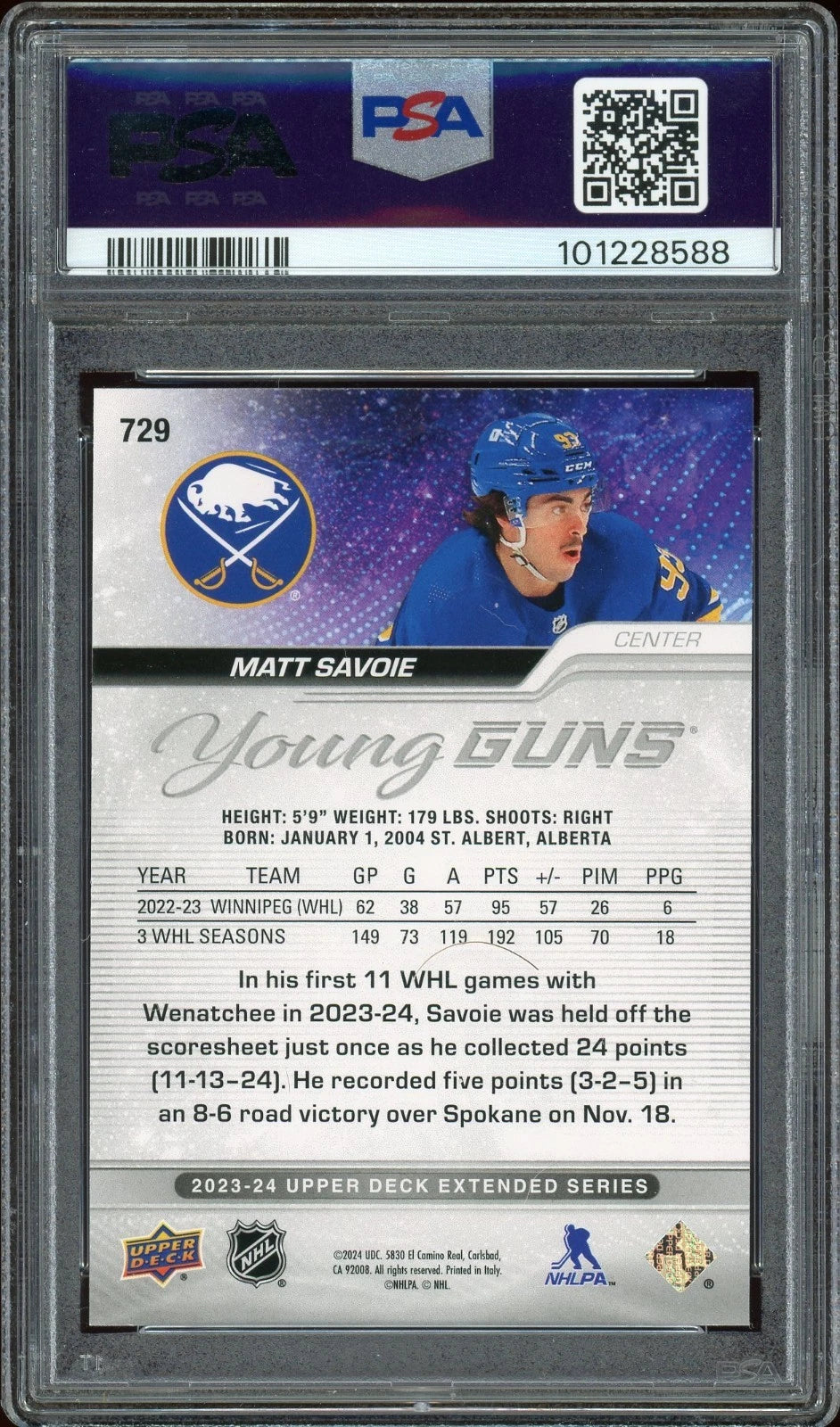 2023 Upper Deck #729 Matt Savoie PSA 8