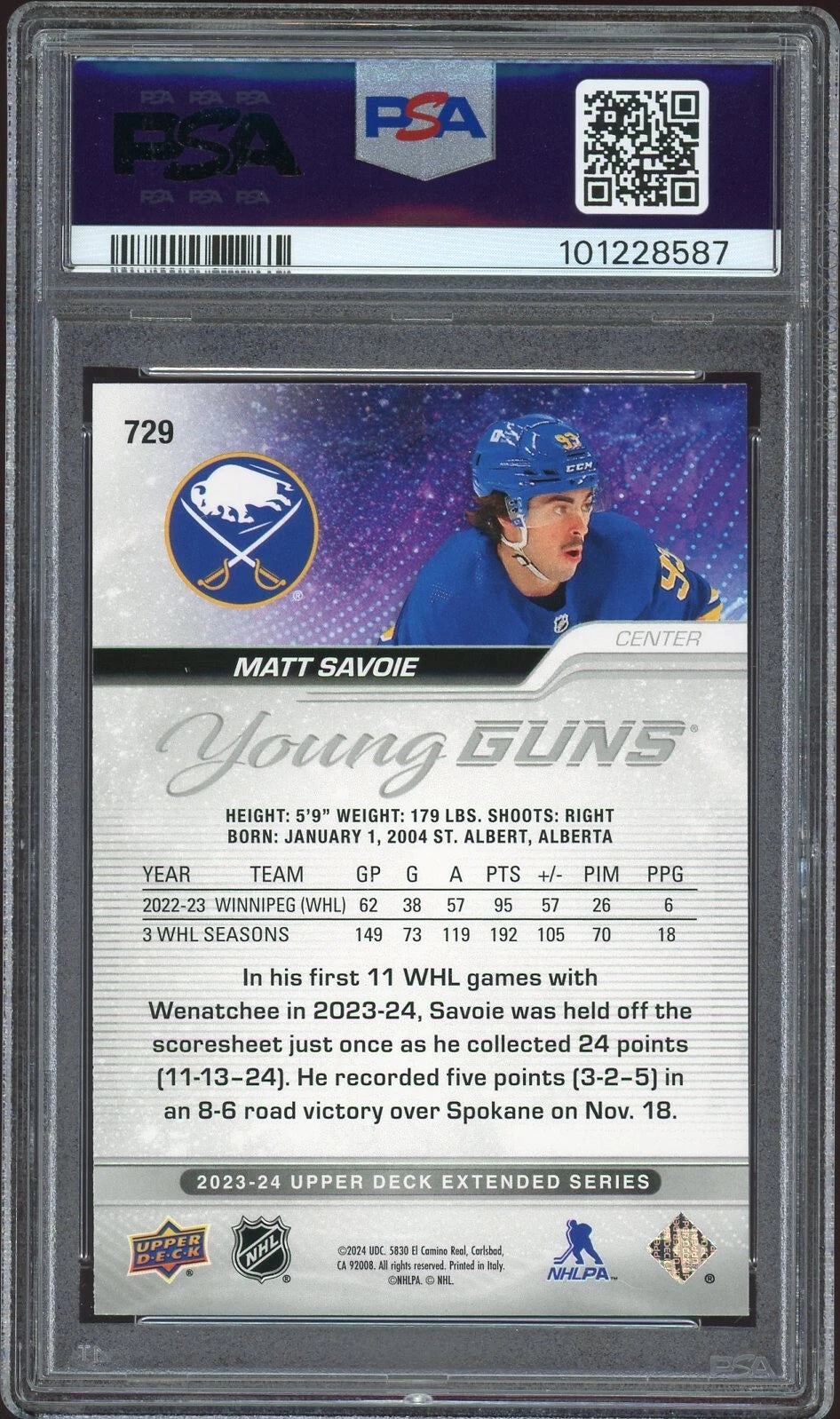 2023 Upper Deck #729 Matt Savoie PSA 8