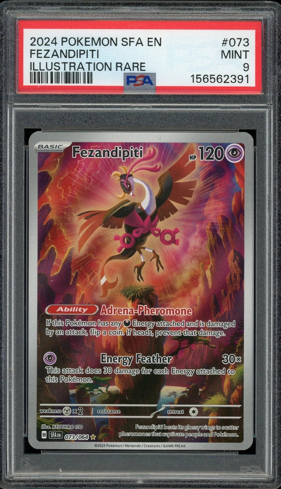 2024 Pokemon Shrouded Fable EN #073 Fezandipiti Illustration Rare PSA 9 Mint