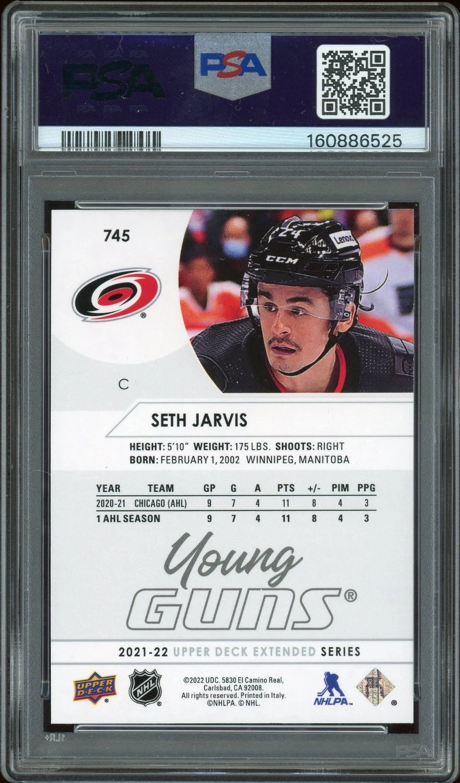 2021 Upper Deck #745 Seth Jarvis PSA 9 Mint