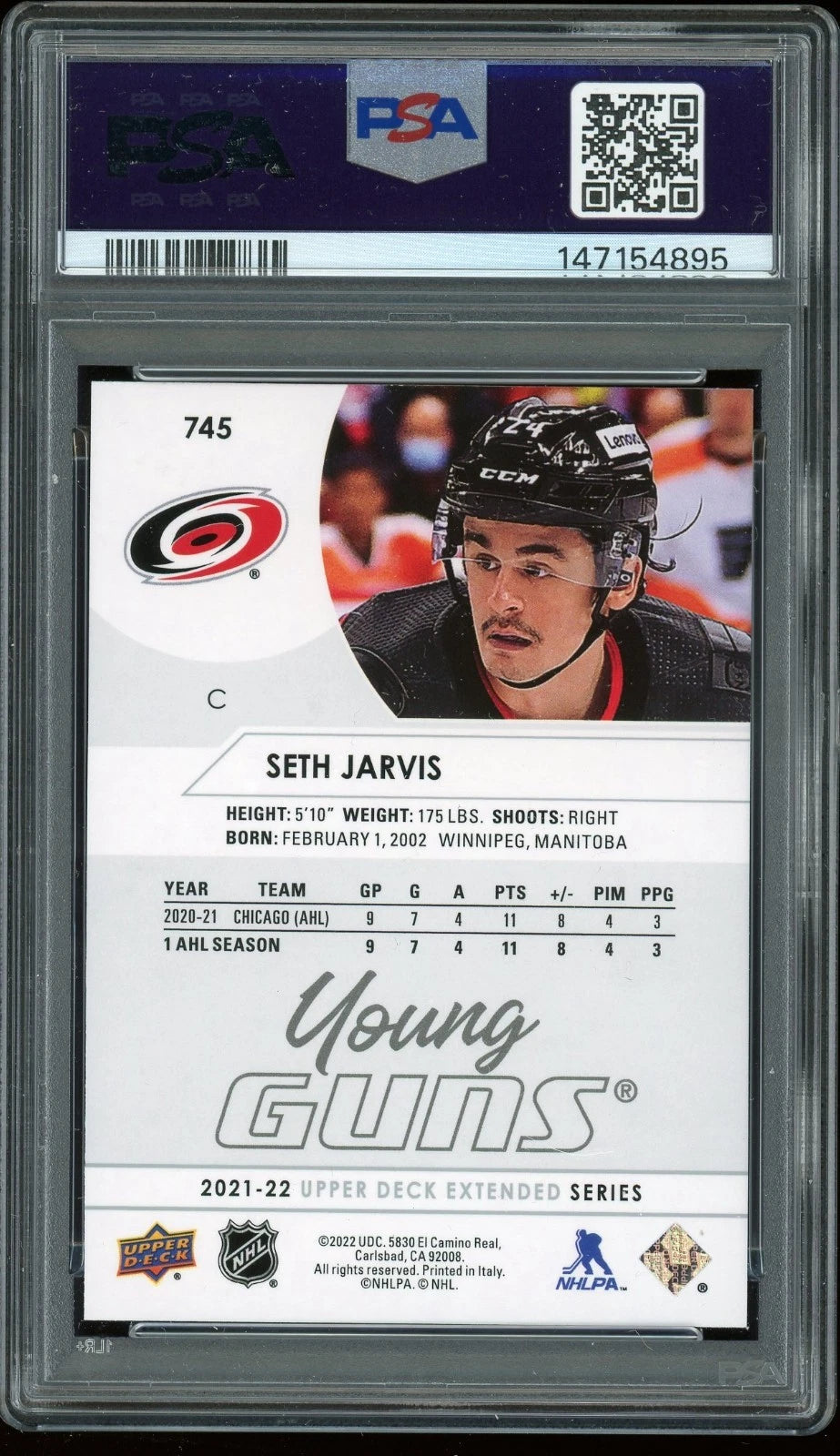 2021 Upper Deck #745 Seth Jarvis PSA 9 Mint