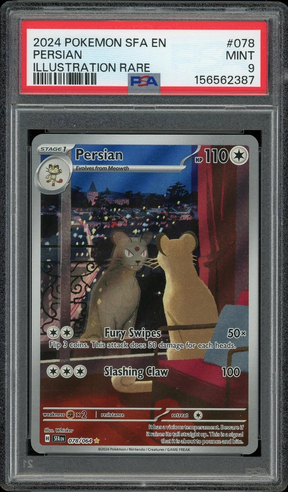 2024 Pokemon Shrouded Fable EN #078 Persian Illustration Rare PSA 9 Mint