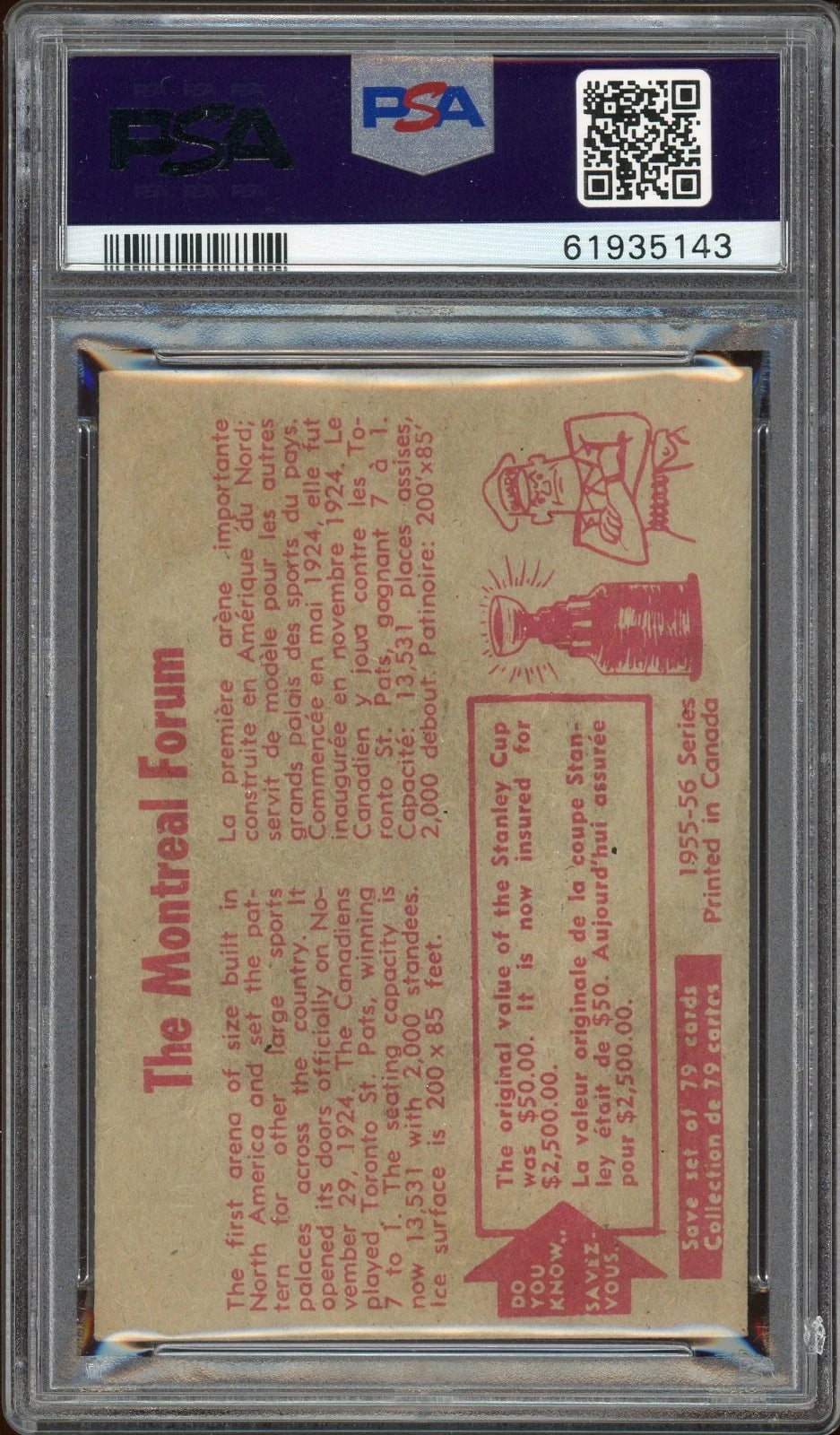 1955 Parkhurst #78 The Montreal Forum PSA 3 VG