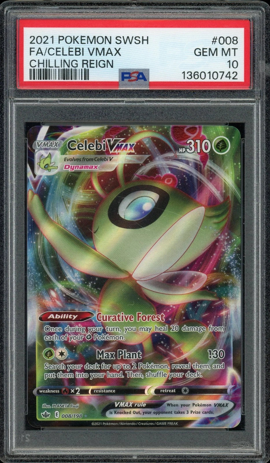 2021 Pokemon SWSH Chilling Reign #008 Celebi VMAX Full Art PSA 10 GEM MT