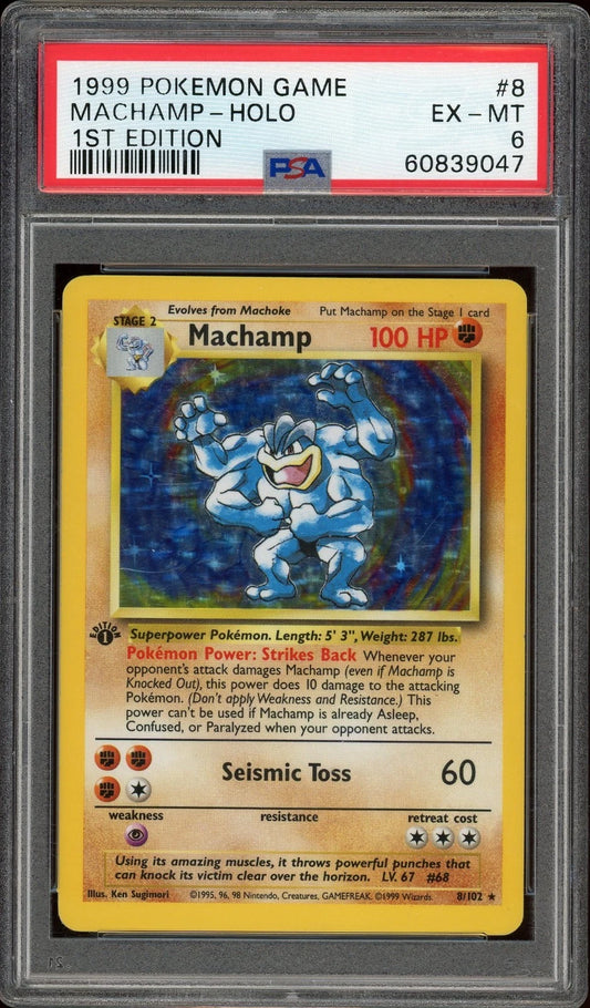 1999 Pokemon Game 1st Edition #8 Machamp Holo PSA 6 EX-MT