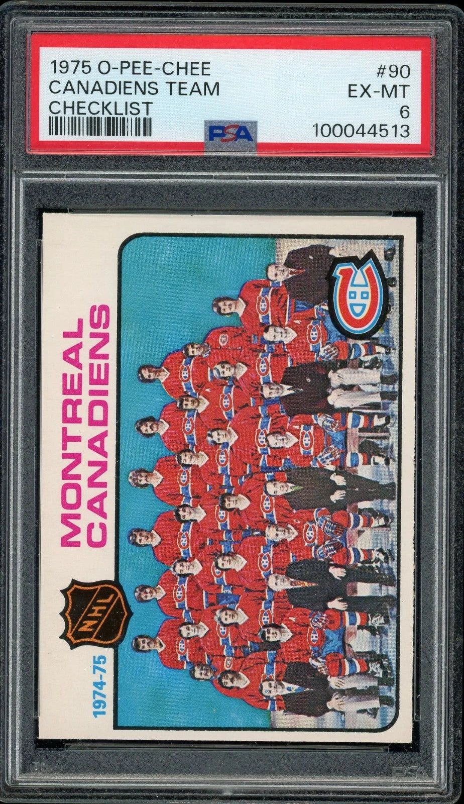 1975 O-Pee-Chee #90 Canadiens Team Checklist PSA 6 EX-MT