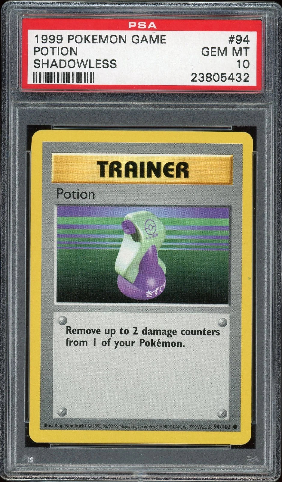 1999 Pokemon Game #94 Potion Shadowless PSA 10 GEM MT