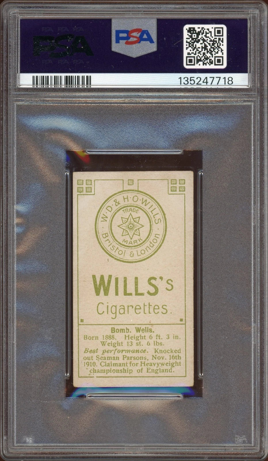 1911 W.D. & H.O. Wills Bombardier Wells Green Star & Circle Issue PSA 2 Good