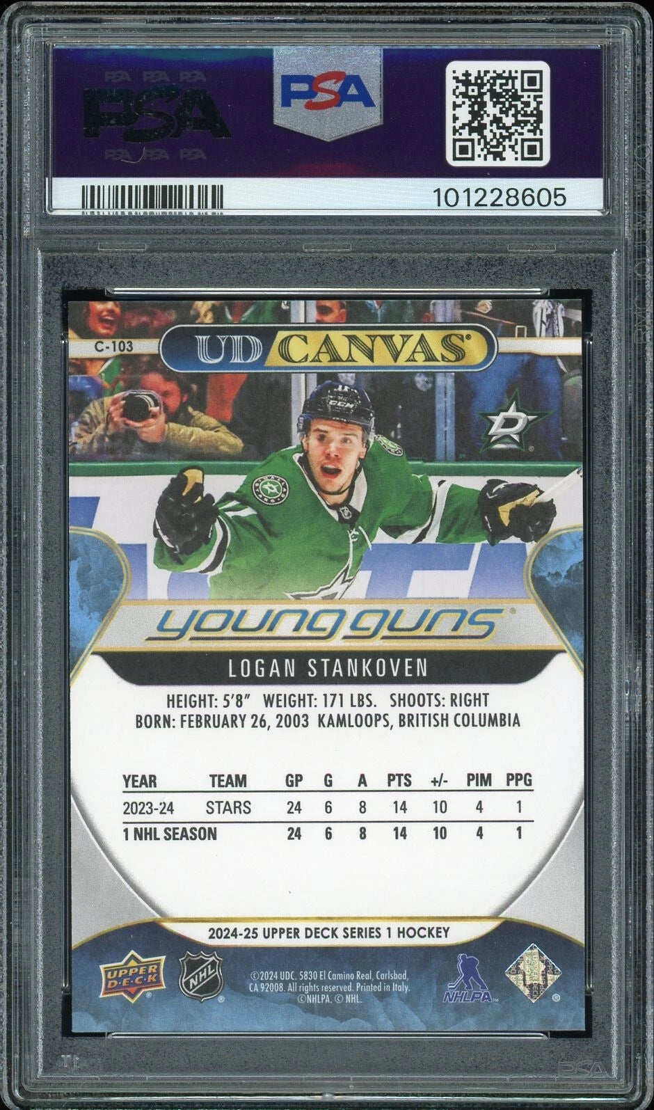 2024 Upper Deck #C103 Logan Stankoven UD Canvas PSA 10 GEM MT