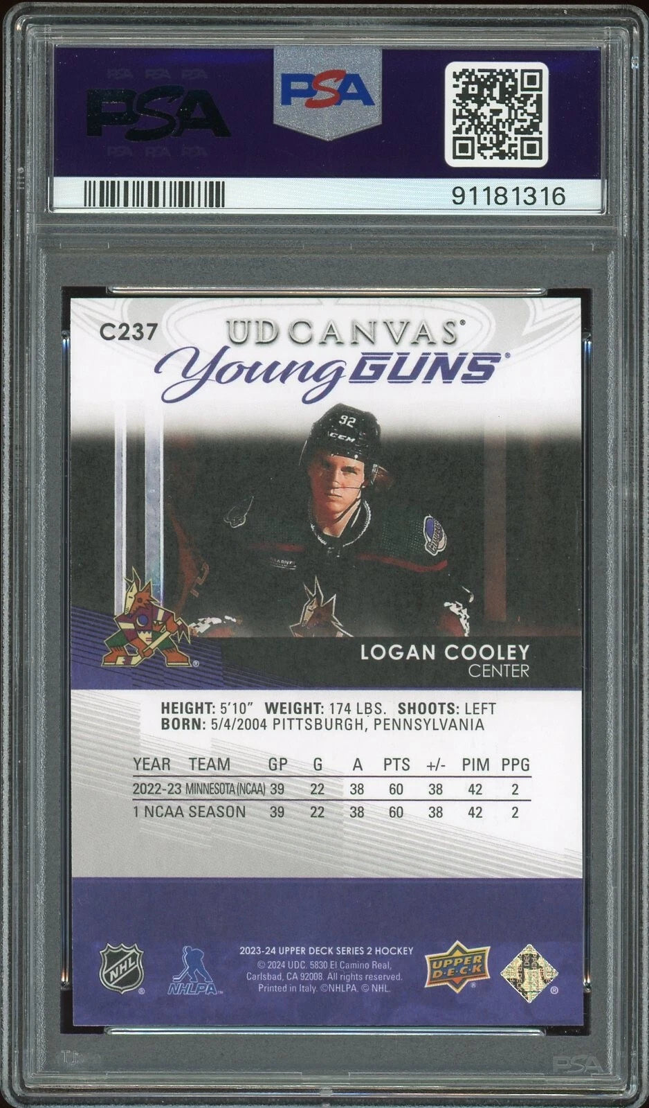 2023 Upper Deck #C237 Logan Cooley UD Canvas PSA 10 GEM MT