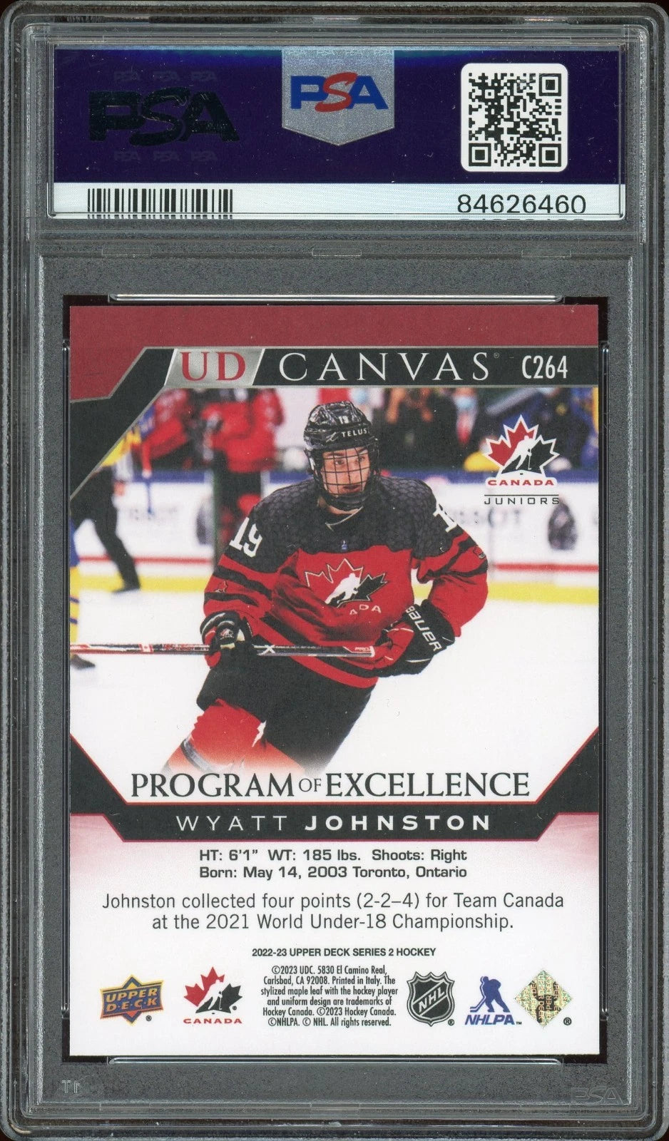 2022 Upper Deck #C264 Wyatt Johnston UD Canvas Program of Excellence PSA 10 GEM MT
