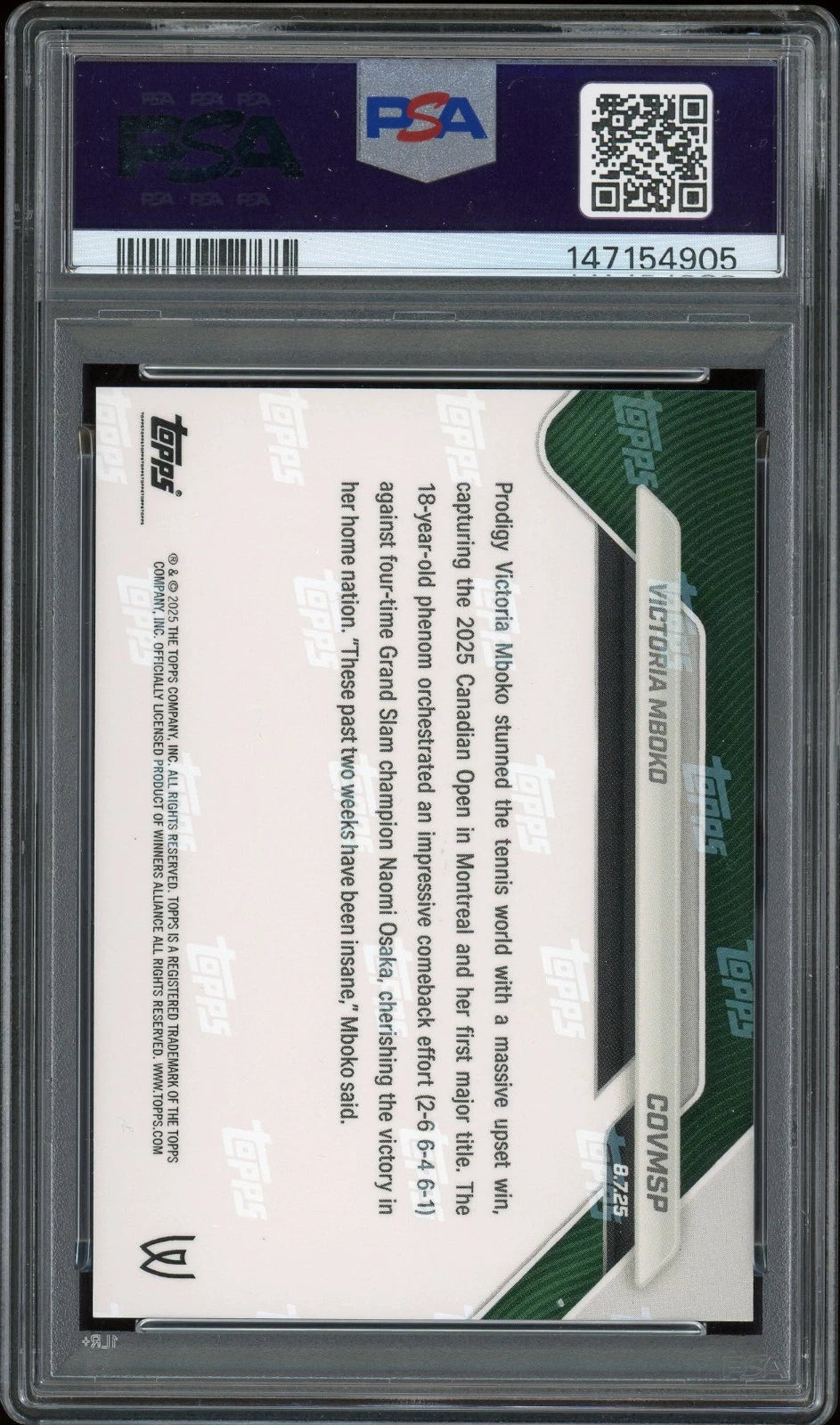 2025 Topps Now Tennis #COVMSP Victoria Mboko PSA 8 NM-MT