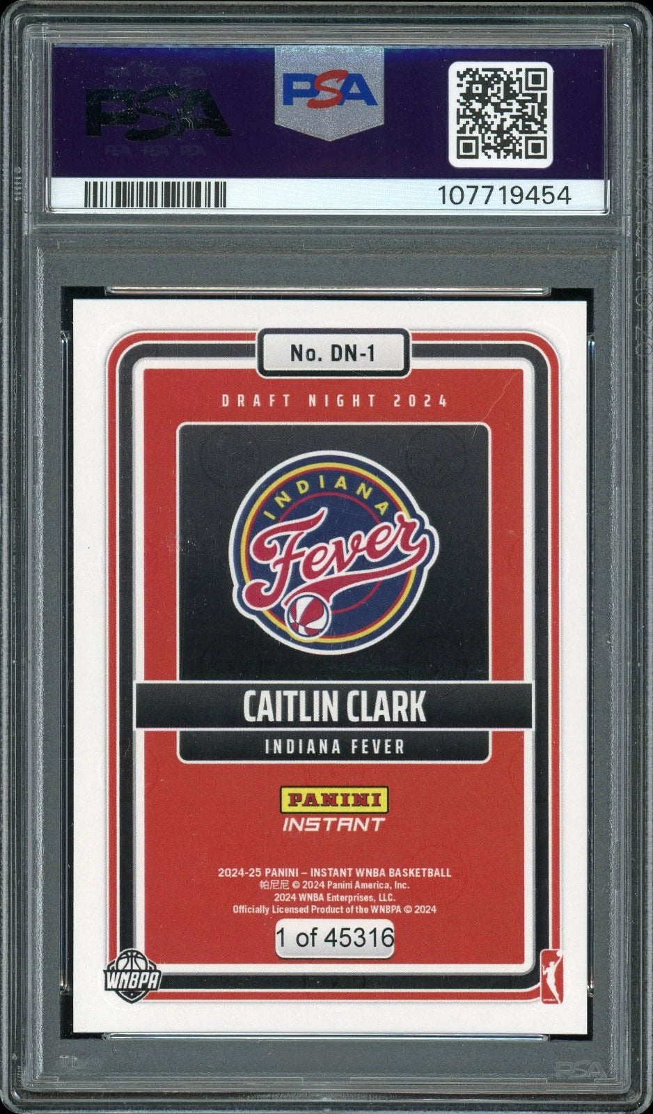 2024 Panini Instant WNBA #DN1 Caitlin Clark Draft Night PSA 9 Mint