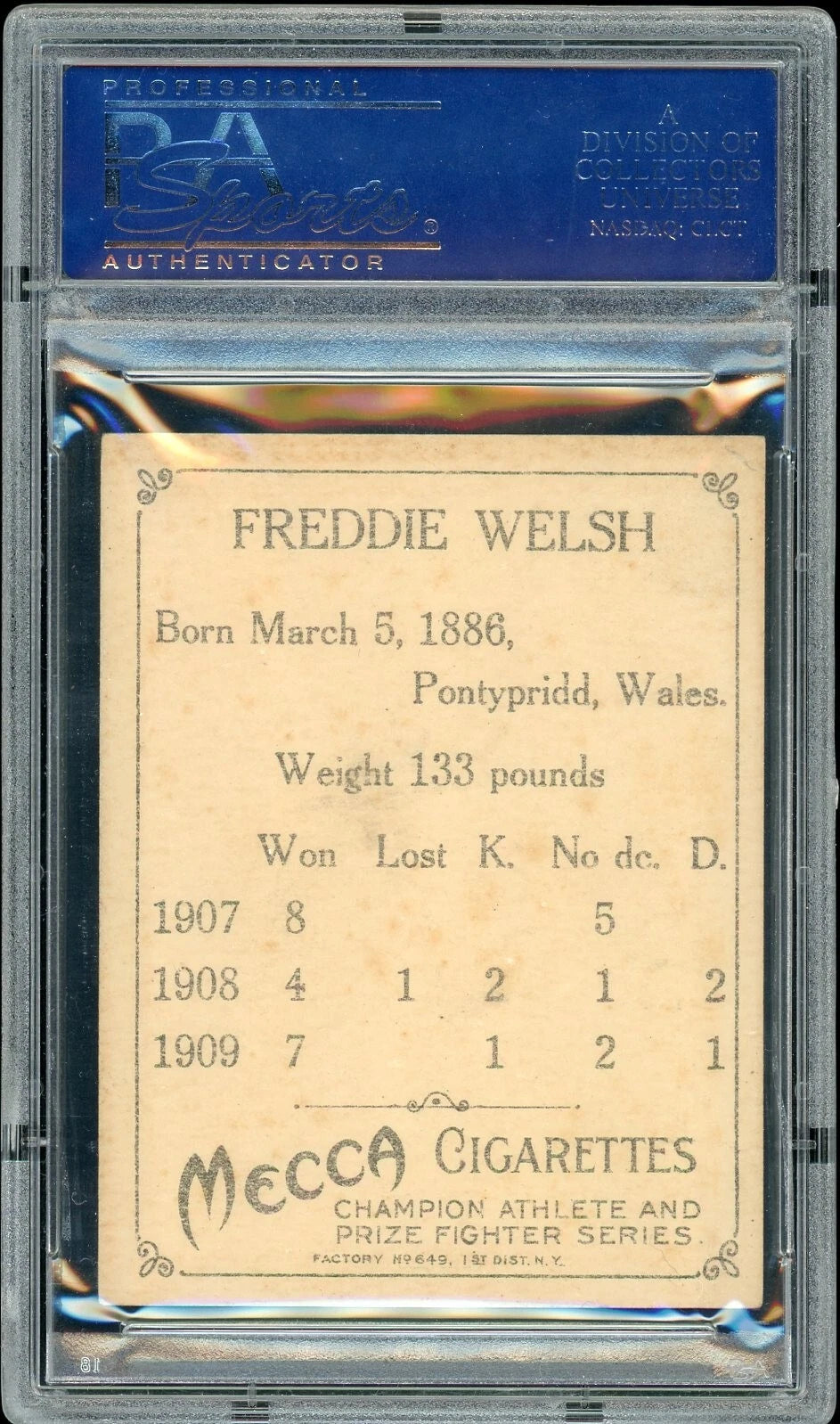 1910 Mecca Cigarettes T220 Freddie Welsh PSA 4.5 VG-EX +