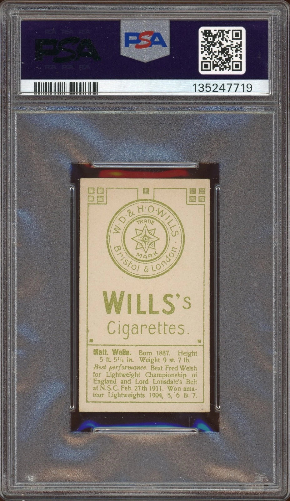 1911 W.D. H.O. Wills Green Star & Circle Matt Wells PSA 2 Good