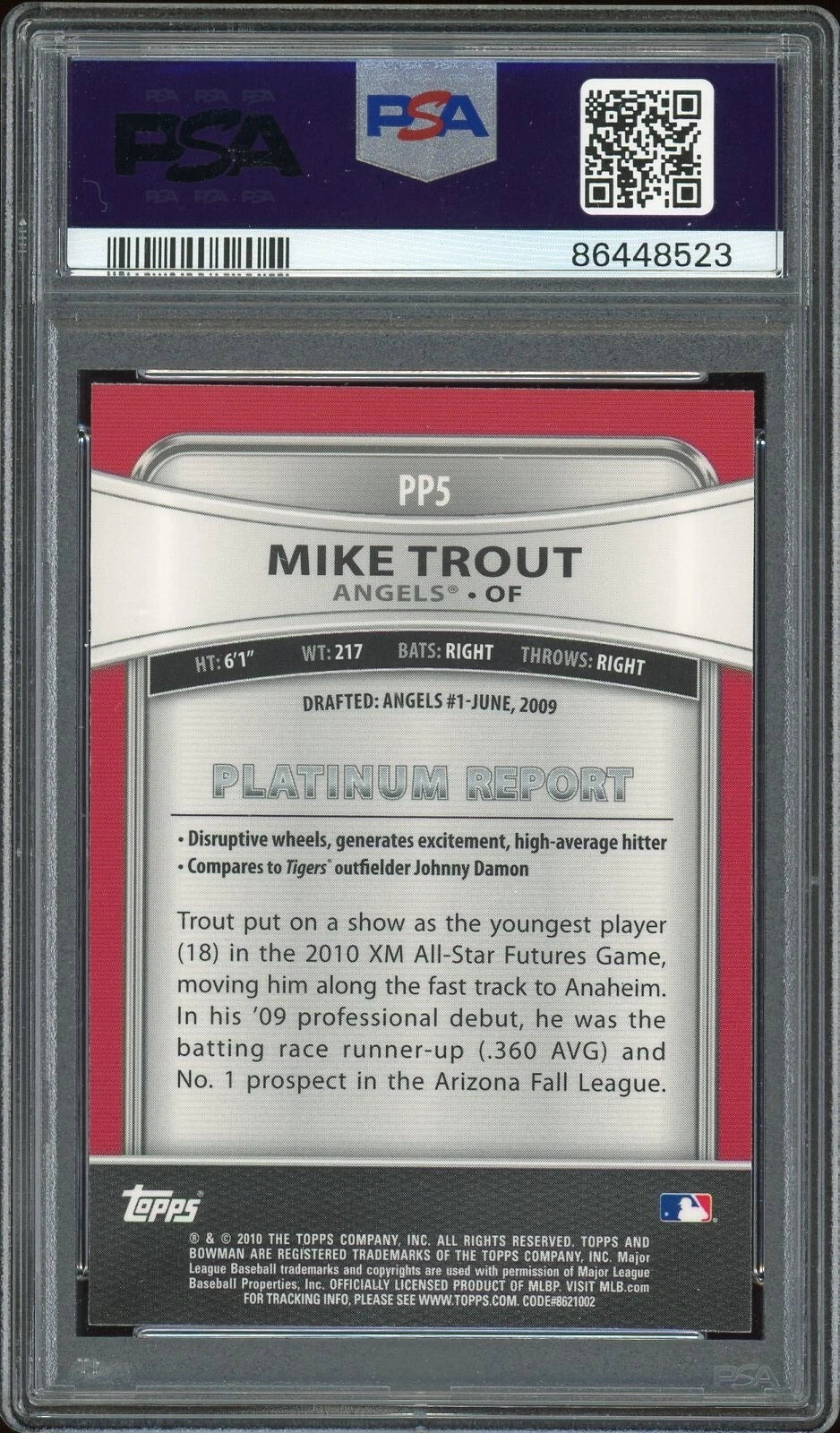 2010 Bowman Platinum #PP5 Mike Trout Prospects PSA 9 Mint