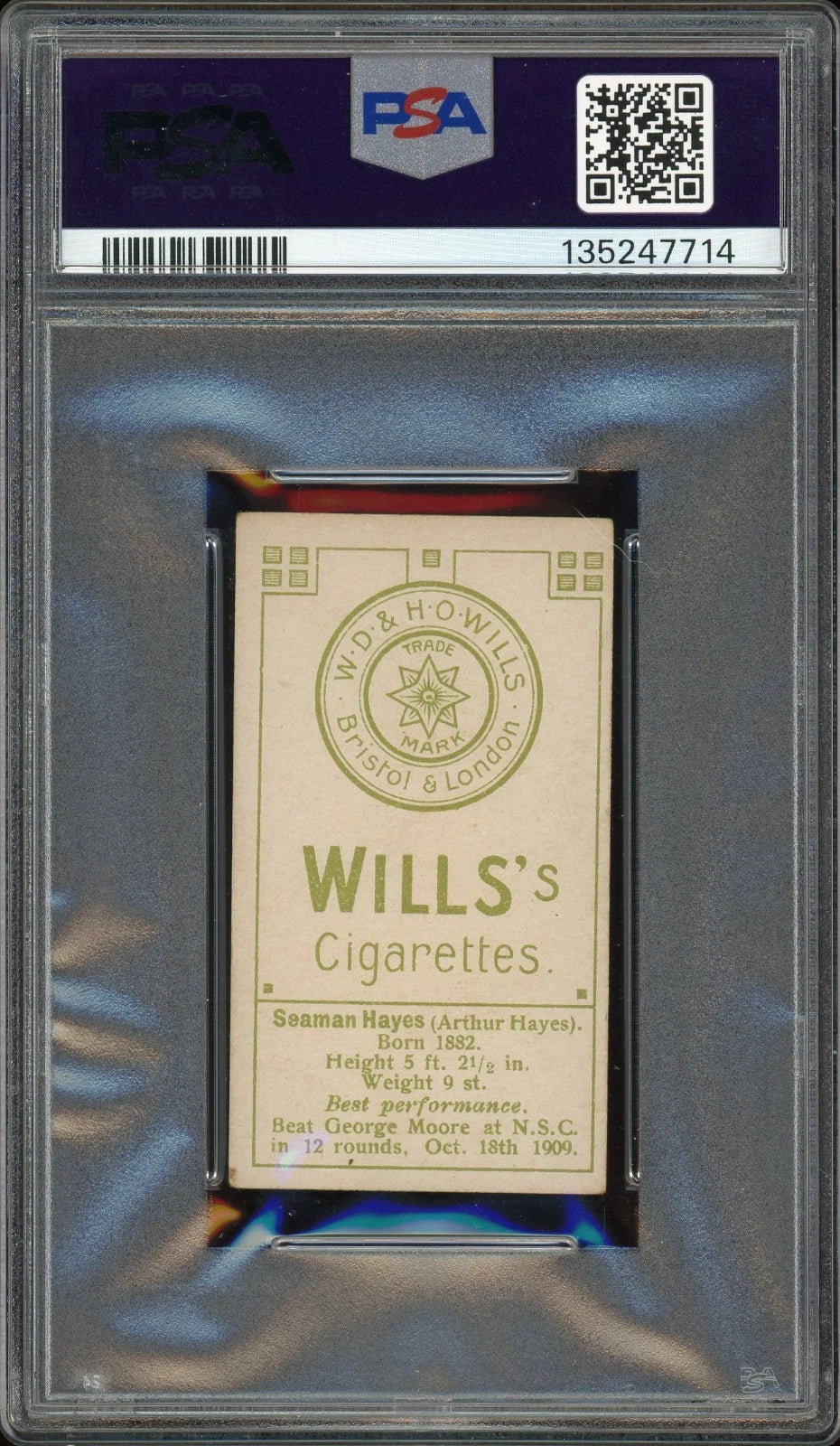 1911 W.D. H.O. Wills Green Star & Circle Seaman Hayes PSA 3 VG