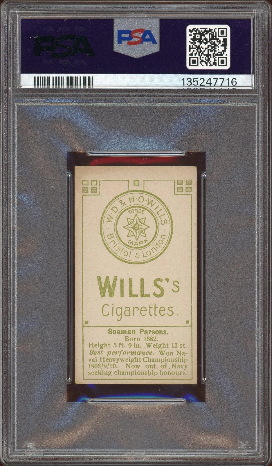 1911 W.D. H.O. Wills Green Star & Circle Seaman Parsons PSA 2