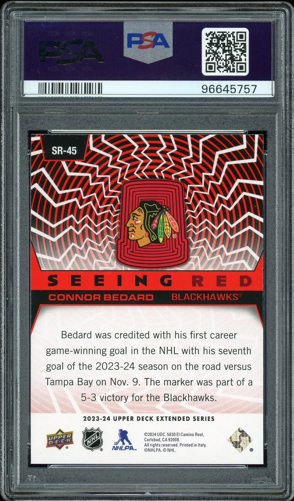 2023 Upper Deck #SR45 Connor Bedard Seeing Red PSA 9 Mint
