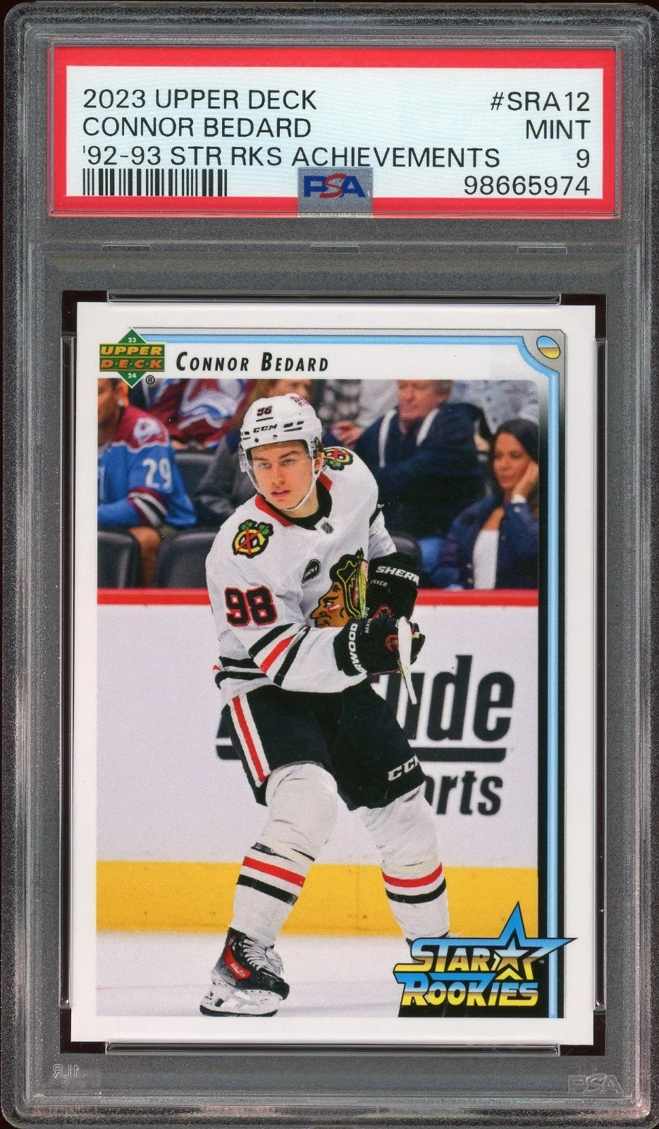 2023 Upper Deck #SRA12 Connor Bedard 92-93 Star Rookies Achievements PSA 9 Mint