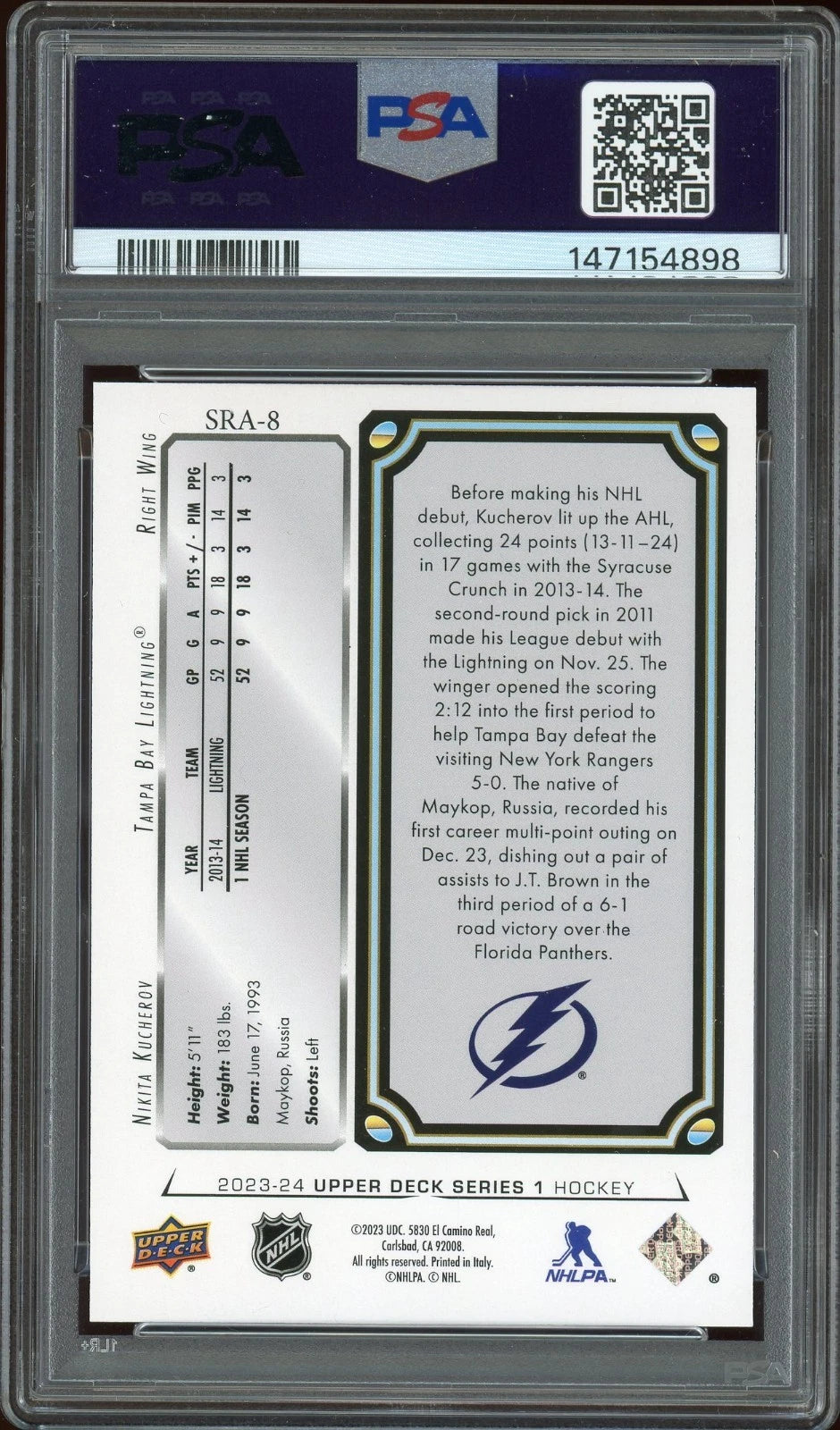 2023 Upper Deck #SRA8 Nikita Kucherov '92-93 Star Rookies Achievements PSA 10 GEM MT