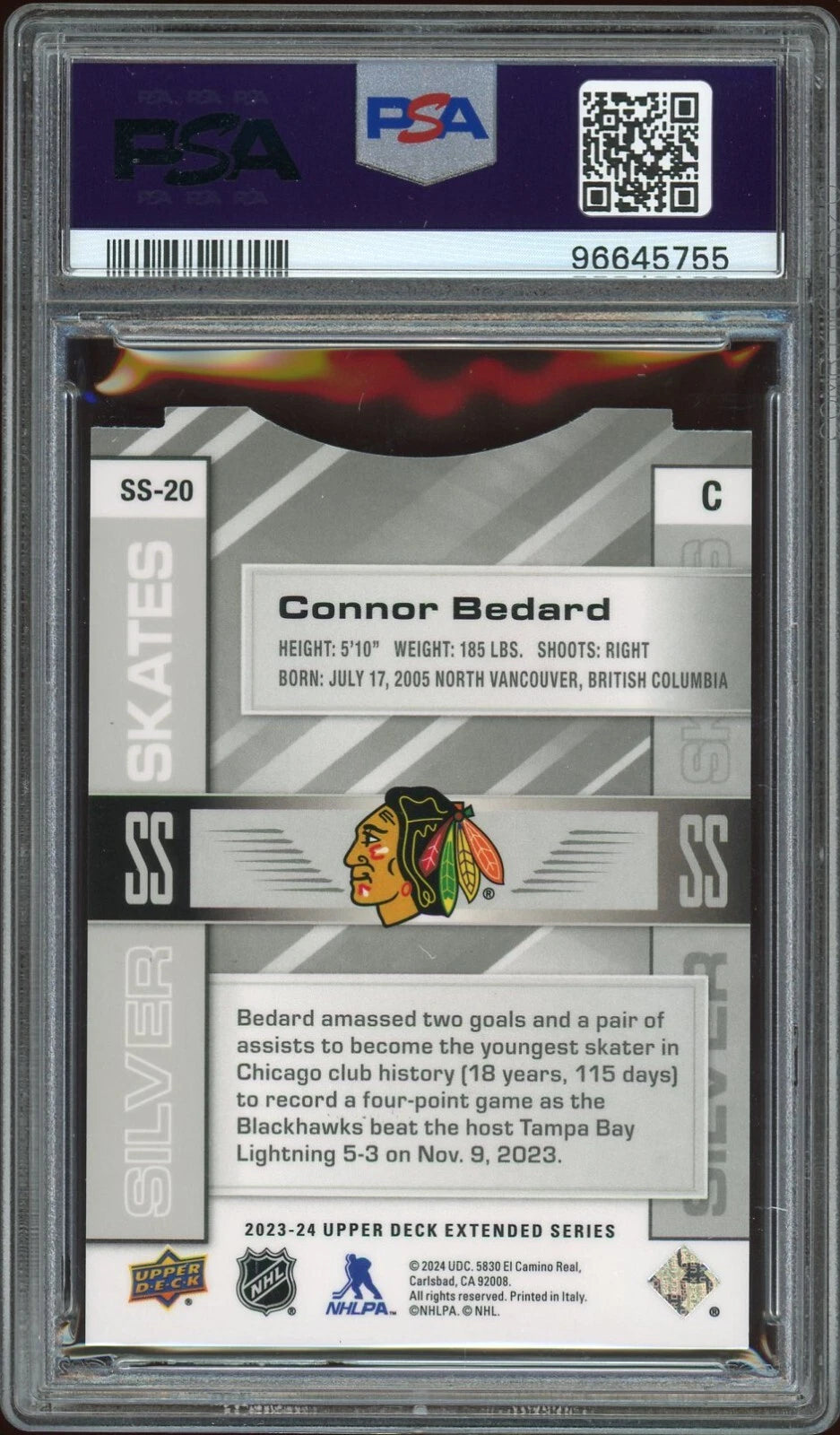 2023 Upper Deck #SS20 Connor Bedard Silver Skates PSA 8 NM-MT