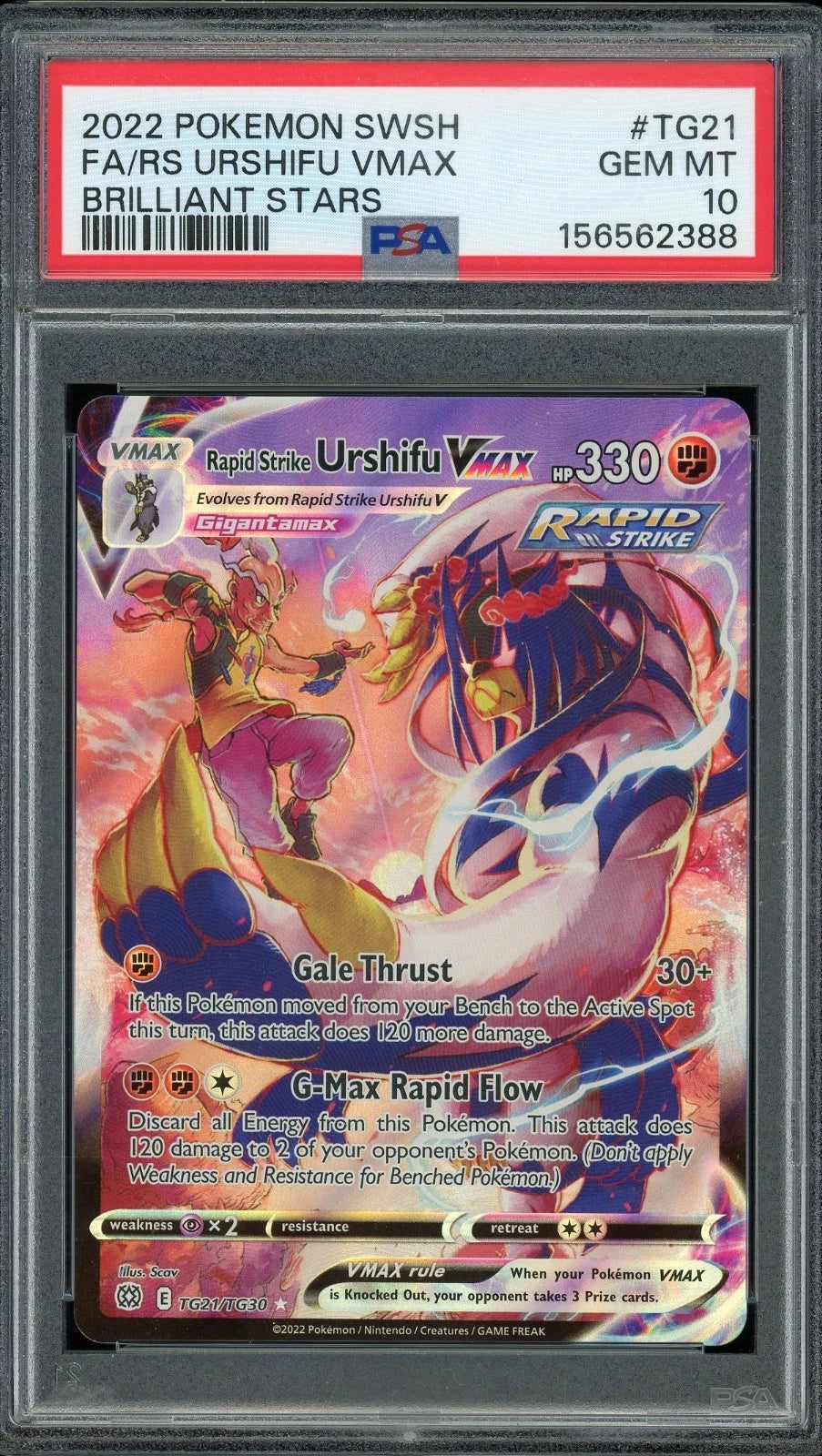 2022 Pokemon Sword & Shield Brilliant Stars #TG21 Full Art Rapid Strike Urshifu Vmax PSA 10 GEM MT