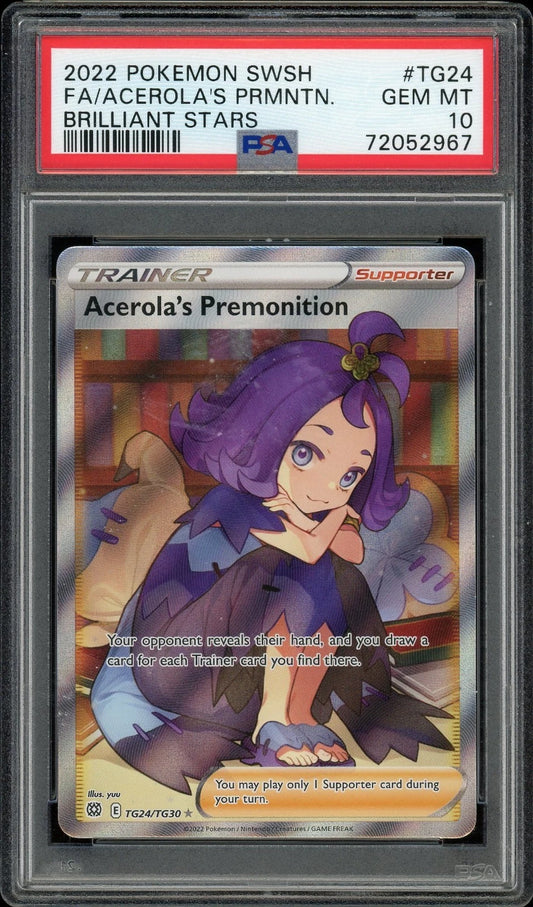 2022 Pokemon Sword & Shield Brilliants Stars #TG24 Acerola's Premonition Full Art PSA 10 GEM MT