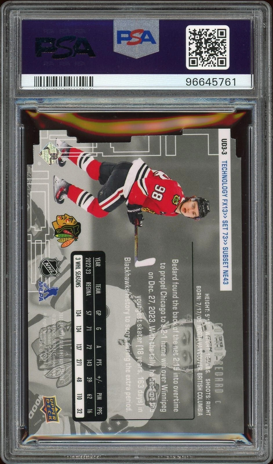 2023 Upper Deck #3 Connor Bedard 98-99 UD3 PSA 10 GEM MT