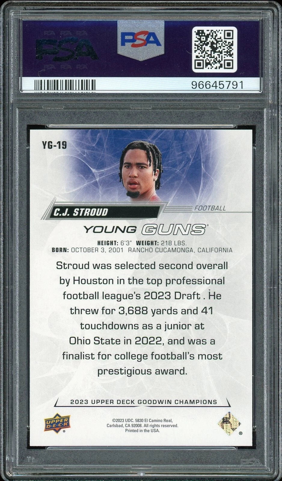 2023 Goodwin Champions #YG19 CJ Stroud Young Guns PSA 9 Mint